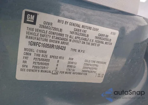 2008 Chevrolet Suburban 1500 Ltz из США, поврежденный, VIN 1GNFC16058R108420